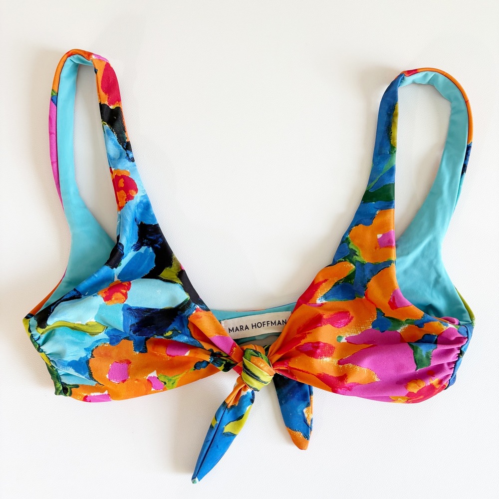 Mara Hoffman Womens Marigold Rio Floral Tie Front Resort Beach Bikini Top Size S